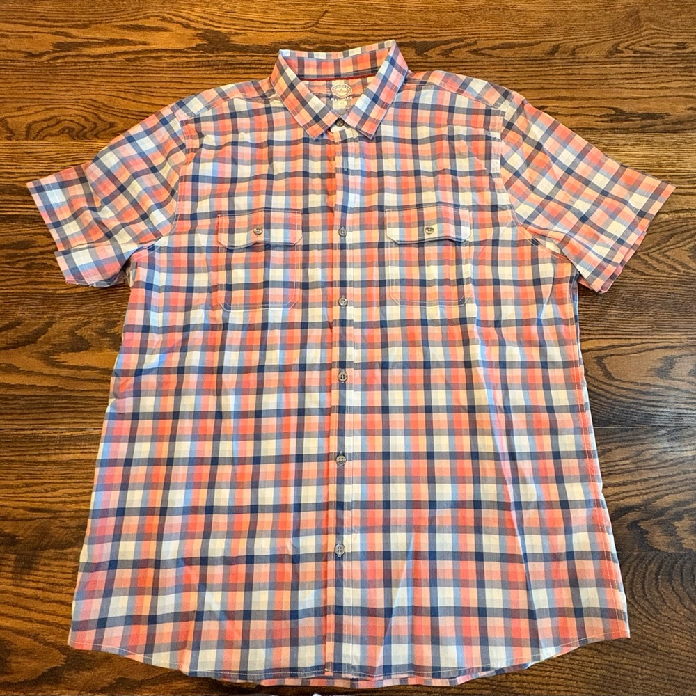Casual Men's Plaid Button Down Shirt - Blue and Orange